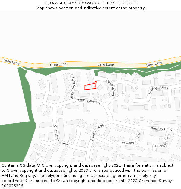 9, OAKSIDE WAY, OAKWOOD, DERBY, DE21 2UH: Location map and indicative extent of plot