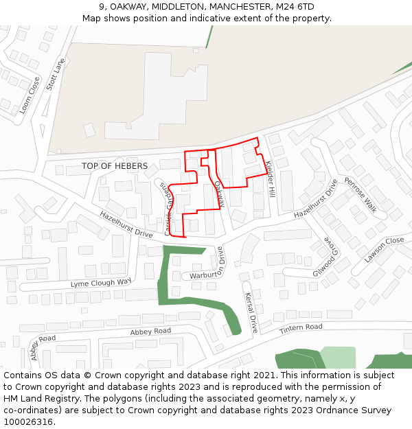9, OAKWAY, MIDDLETON, MANCHESTER, M24 6TD: Location map and indicative extent of plot