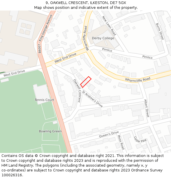 9, OAKWELL CRESCENT, ILKESTON, DE7 5GX: Location map and indicative extent of plot