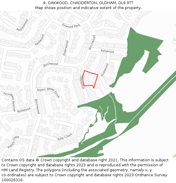 9, OAKWOOD, CHADDERTON, OLDHAM, OL9 9TT: Location map and indicative extent of plot