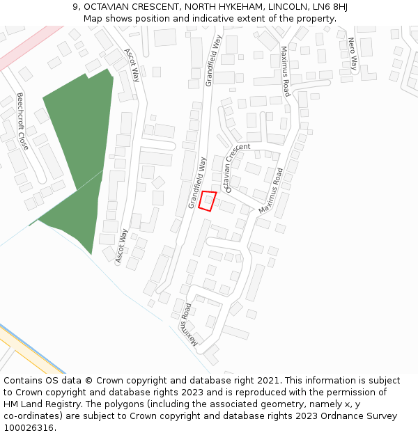 9, OCTAVIAN CRESCENT, NORTH HYKEHAM, LINCOLN, LN6 8HJ: Location map and indicative extent of plot