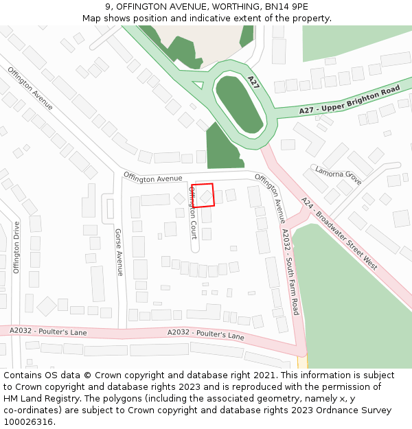 9, OFFINGTON AVENUE, WORTHING, BN14 9PE: Location map and indicative extent of plot