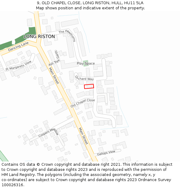 9, OLD CHAPEL CLOSE, LONG RISTON, HULL, HU11 5LA: Location map and indicative extent of plot