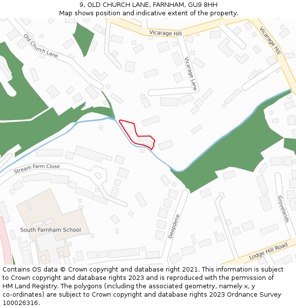 9, OLD CHURCH LANE, FARNHAM, GU9 8HH: Location map and indicative extent of plot