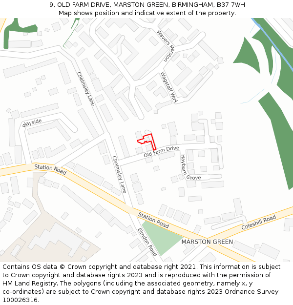9, OLD FARM DRIVE, MARSTON GREEN, BIRMINGHAM, B37 7WH: Location map and indicative extent of plot