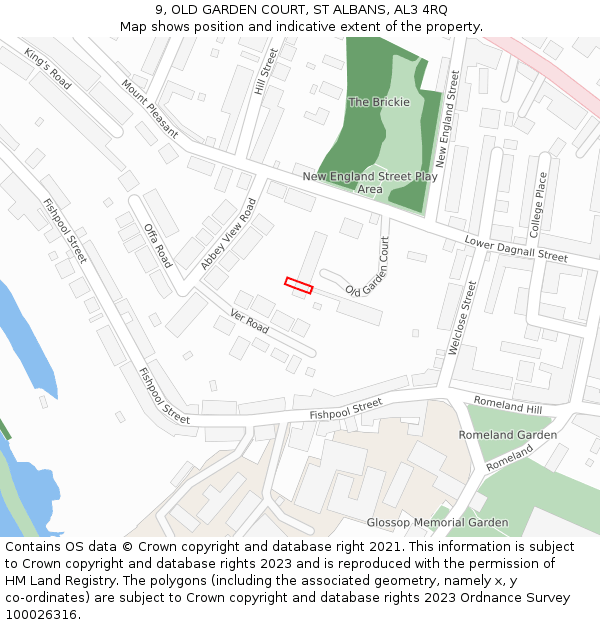 9, OLD GARDEN COURT, ST ALBANS, AL3 4RQ: Location map and indicative extent of plot