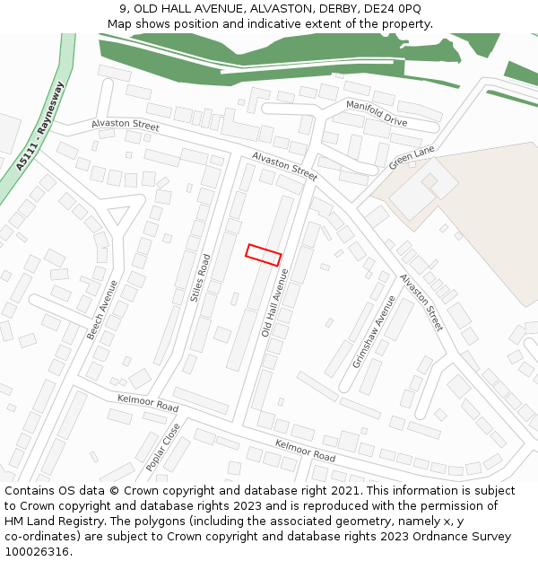 9, OLD HALL AVENUE, ALVASTON, DERBY, DE24 0PQ: Location map and indicative extent of plot