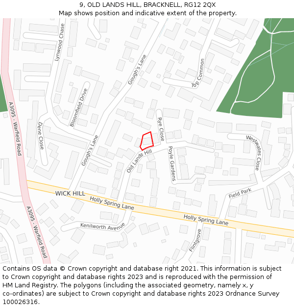9, OLD LANDS HILL, BRACKNELL, RG12 2QX: Location map and indicative extent of plot