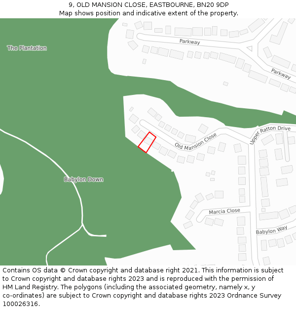 9, OLD MANSION CLOSE, EASTBOURNE, BN20 9DP: Location map and indicative extent of plot