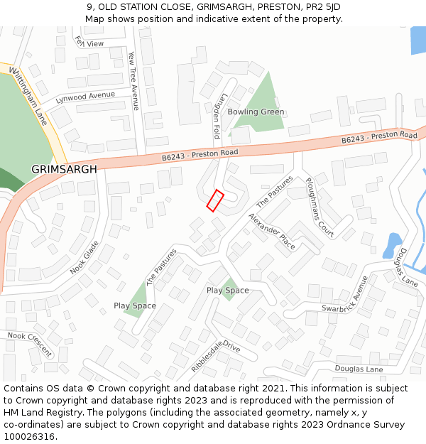 9, OLD STATION CLOSE, GRIMSARGH, PRESTON, PR2 5JD: Location map and indicative extent of plot