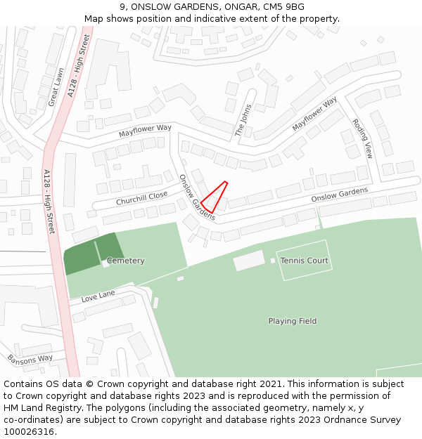 9, ONSLOW GARDENS, ONGAR, CM5 9BG: Location map and indicative extent of plot