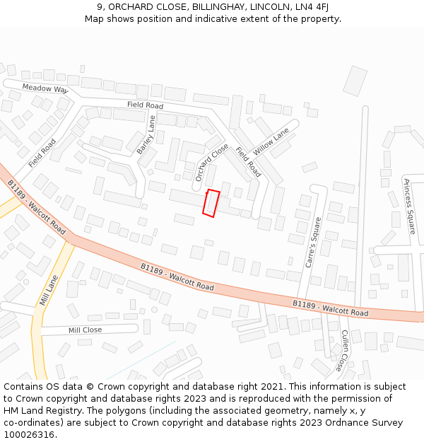 9, ORCHARD CLOSE, BILLINGHAY, LINCOLN, LN4 4FJ: Location map and indicative extent of plot