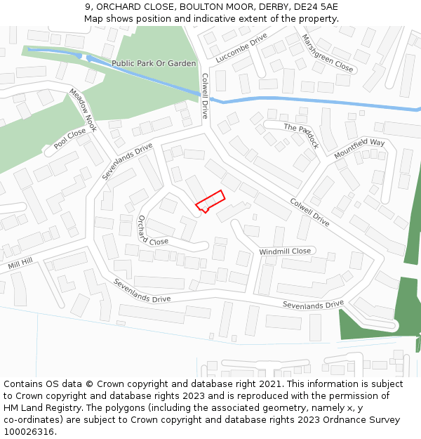 9, ORCHARD CLOSE, BOULTON MOOR, DERBY, DE24 5AE: Location map and indicative extent of plot