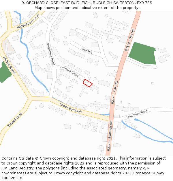 9, ORCHARD CLOSE, EAST BUDLEIGH, BUDLEIGH SALTERTON, EX9 7ES: Location map and indicative extent of plot