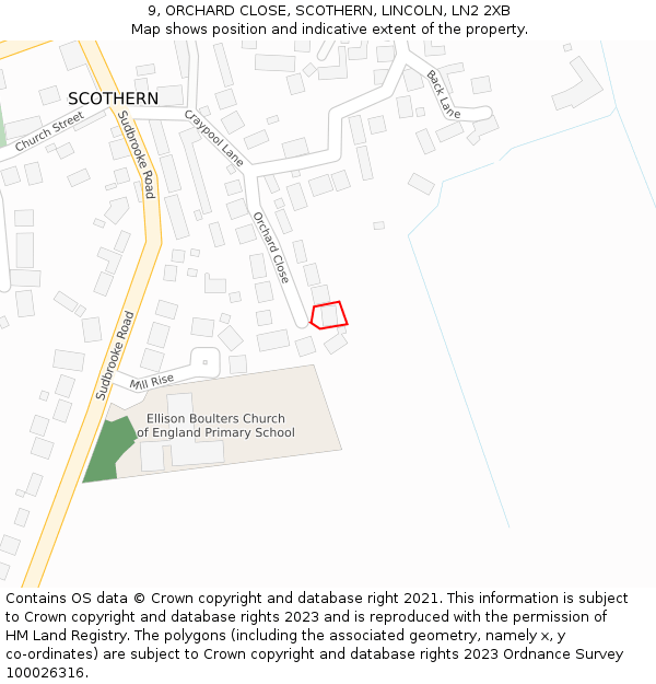 9, ORCHARD CLOSE, SCOTHERN, LINCOLN, LN2 2XB: Location map and indicative extent of plot