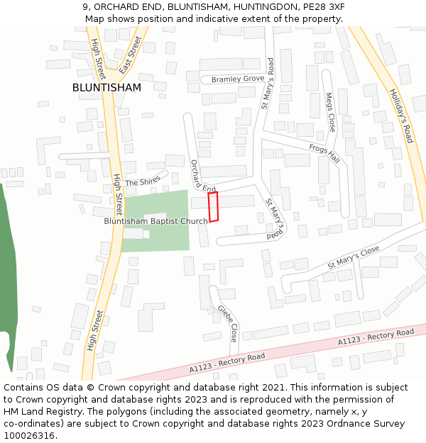 9, ORCHARD END, BLUNTISHAM, HUNTINGDON, PE28 3XF: Location map and indicative extent of plot