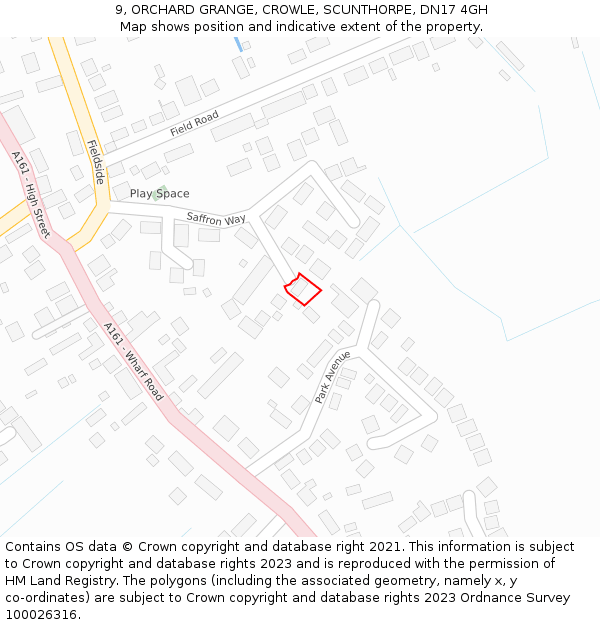9, ORCHARD GRANGE, CROWLE, SCUNTHORPE, DN17 4GH: Location map and indicative extent of plot