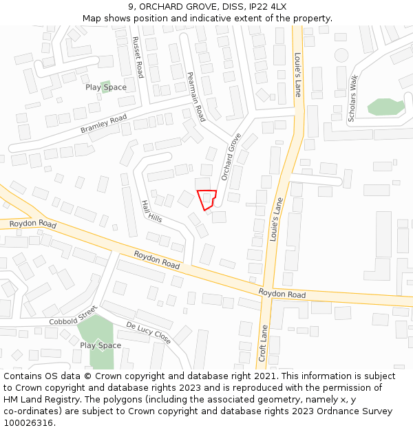 9, ORCHARD GROVE, DISS, IP22 4LX: Location map and indicative extent of plot