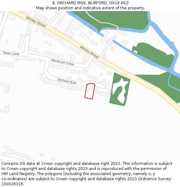 9, ORCHARD RISE, BURFORD, OX18 4SZ: Location map and indicative extent of plot