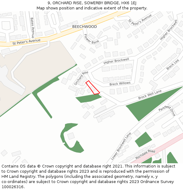 9, ORCHARD RISE, SOWERBY BRIDGE, HX6 1EJ: Location map and indicative extent of plot