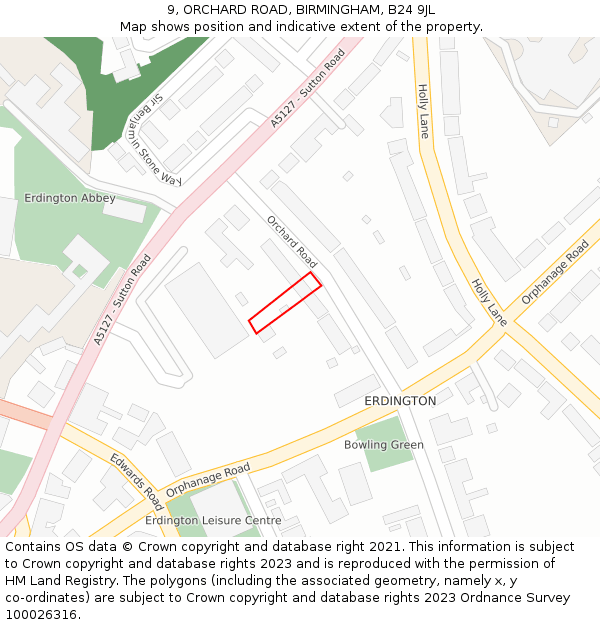 9, ORCHARD ROAD, BIRMINGHAM, B24 9JL: Location map and indicative extent of plot
