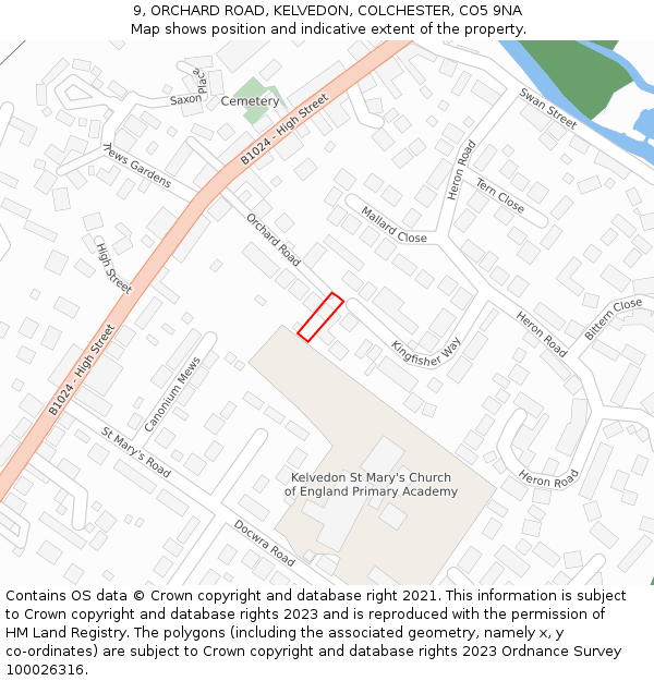 9, ORCHARD ROAD, KELVEDON, COLCHESTER, CO5 9NA: Location map and indicative extent of plot
