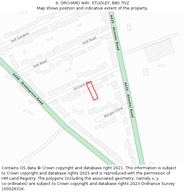 9, ORCHARD WAY, STUDLEY, B80 7NZ: Location map and indicative extent of plot