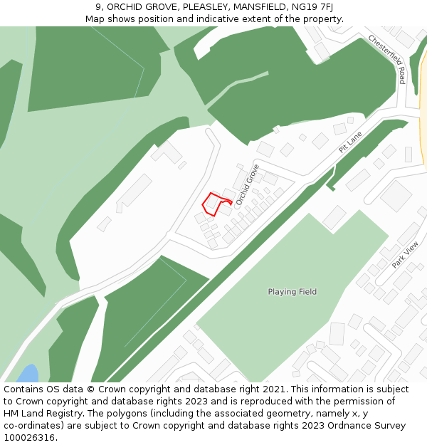9, ORCHID GROVE, PLEASLEY, MANSFIELD, NG19 7FJ: Location map and indicative extent of plot