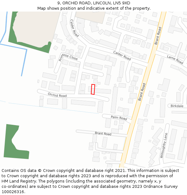 9, ORCHID ROAD, LINCOLN, LN5 9XD: Location map and indicative extent of plot