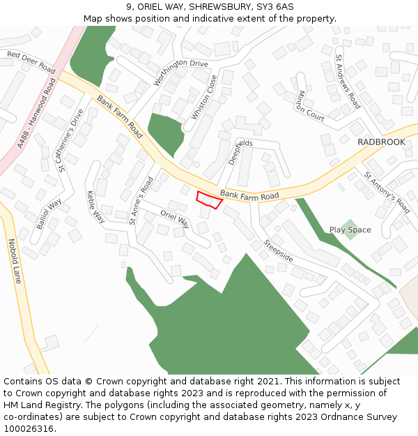9, ORIEL WAY, SHREWSBURY, SY3 6AS: Location map and indicative extent of plot