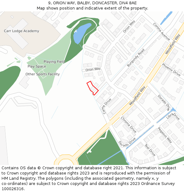 9, ORION WAY, BALBY, DONCASTER, DN4 8AE: Location map and indicative extent of plot