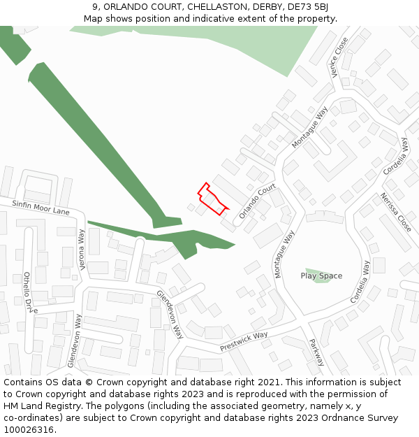 9, ORLANDO COURT, CHELLASTON, DERBY, DE73 5BJ: Location map and indicative extent of plot