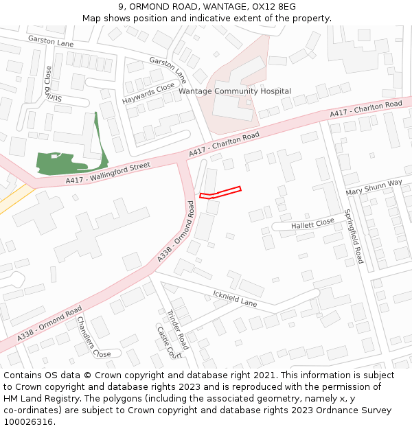 9, ORMOND ROAD, WANTAGE, OX12 8EG: Location map and indicative extent of plot