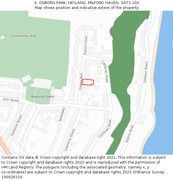 9, OSBORN PARK, NEYLAND, MILFORD HAVEN, SA73 1SX: Location map and indicative extent of plot