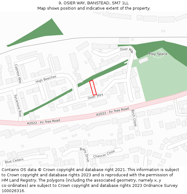 9, OSIER WAY, BANSTEAD, SM7 1LL: Location map and indicative extent of plot