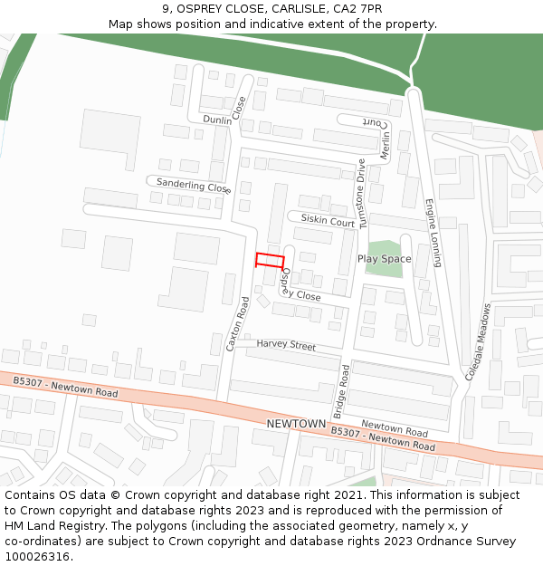9, OSPREY CLOSE, CARLISLE, CA2 7PR: Location map and indicative extent of plot