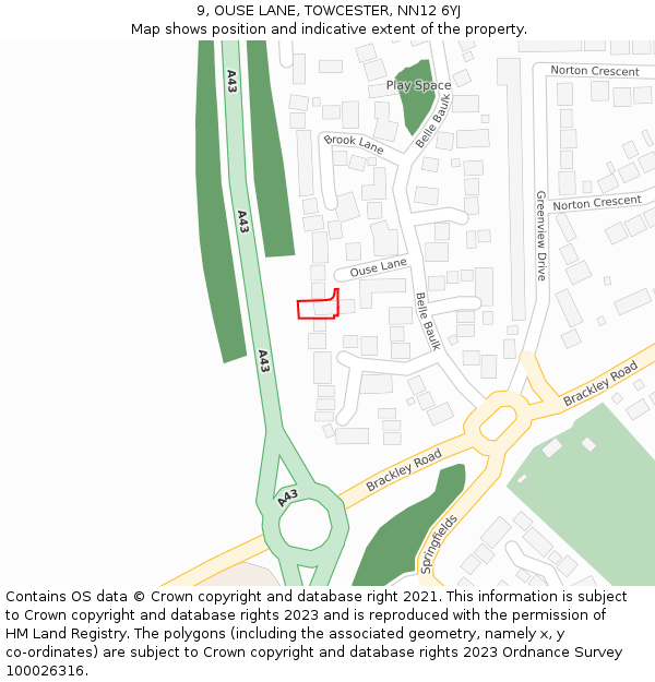 9, OUSE LANE, TOWCESTER, NN12 6YJ: Location map and indicative extent of plot