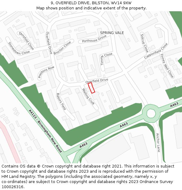 9, OVERFIELD DRIVE, BILSTON, WV14 9XW: Location map and indicative extent of plot