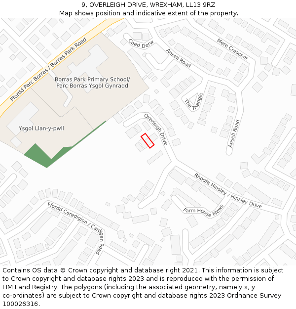 9, OVERLEIGH DRIVE, WREXHAM, LL13 9RZ: Location map and indicative extent of plot