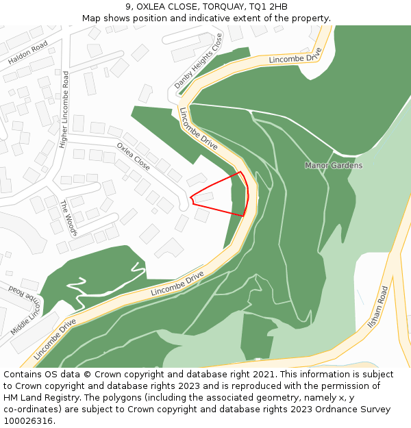9, OXLEA CLOSE, TORQUAY, TQ1 2HB: Location map and indicative extent of plot