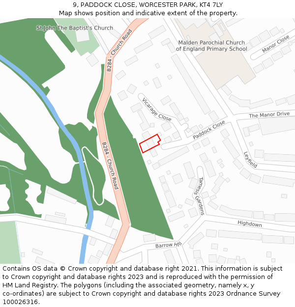9, PADDOCK CLOSE, WORCESTER PARK, KT4 7LY: Location map and indicative extent of plot