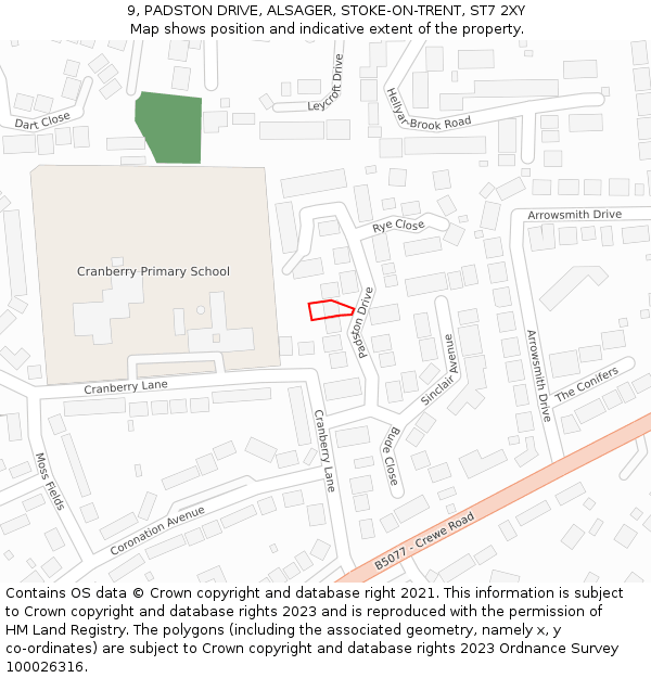 9, PADSTON DRIVE, ALSAGER, STOKE-ON-TRENT, ST7 2XY: Location map and indicative extent of plot