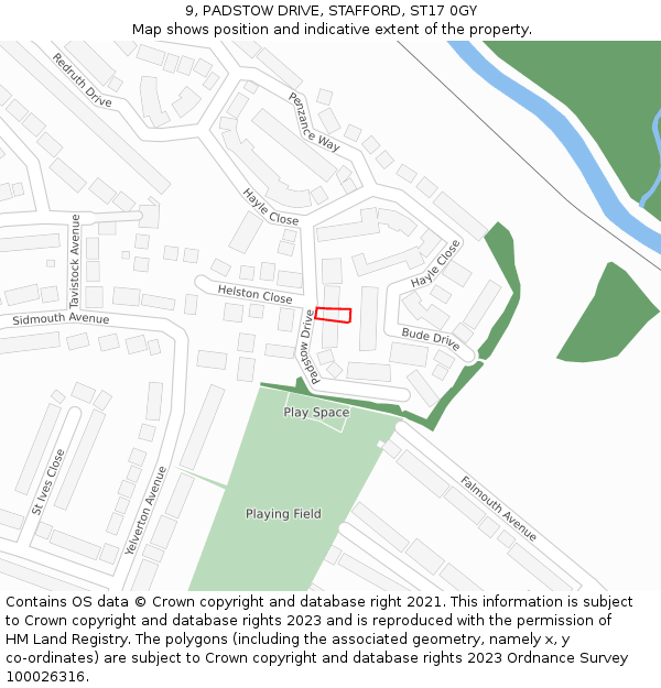 9, PADSTOW DRIVE, STAFFORD, ST17 0GY: Location map and indicative extent of plot