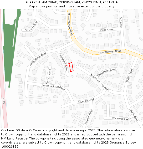 9, PAKENHAM DRIVE, DERSINGHAM, KING'S LYNN, PE31 6UA: Location map and indicative extent of plot