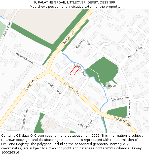 9, PALATINE GROVE, LITTLEOVER, DERBY, DE23 3RR: Location map and indicative extent of plot