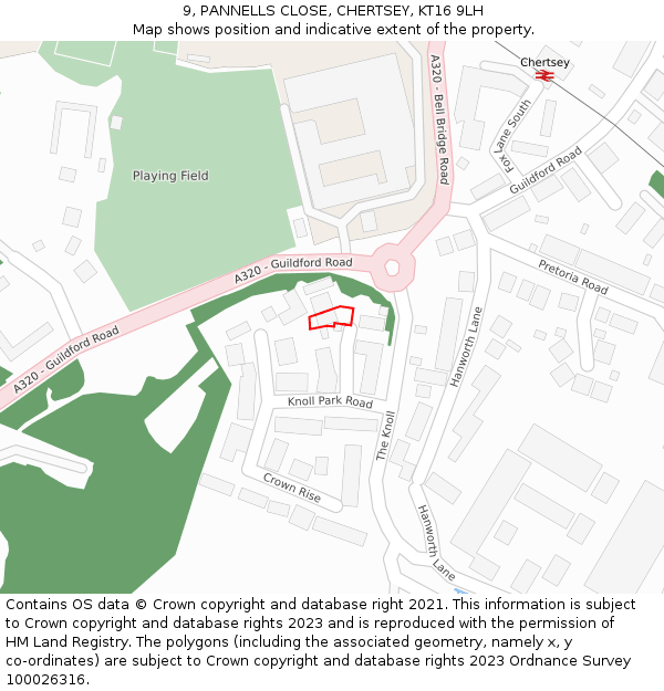 9, PANNELLS CLOSE, CHERTSEY, KT16 9LH: Location map and indicative extent of plot