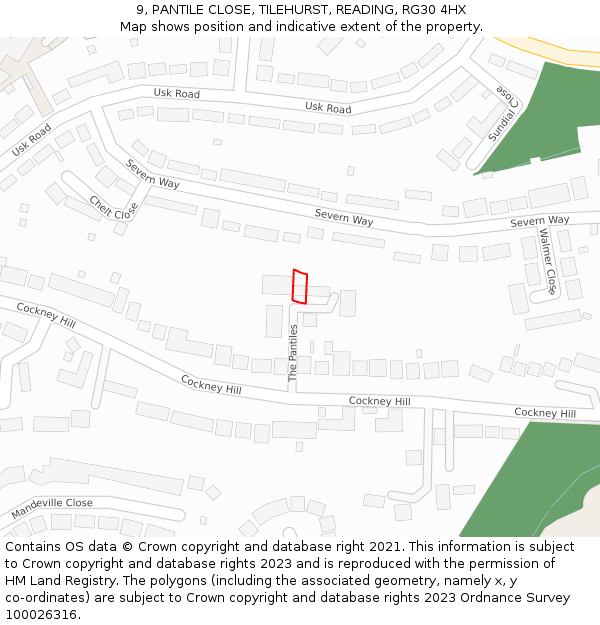 9, PANTILE CLOSE, TILEHURST, READING, RG30 4HX: Location map and indicative extent of plot