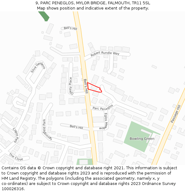 9, PARC PENEGLOS, MYLOR BRIDGE, FALMOUTH, TR11 5SL: Location map and indicative extent of plot