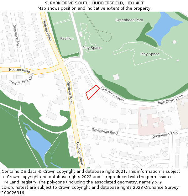 9, PARK DRIVE SOUTH, HUDDERSFIELD, HD1 4HT: Location map and indicative extent of plot