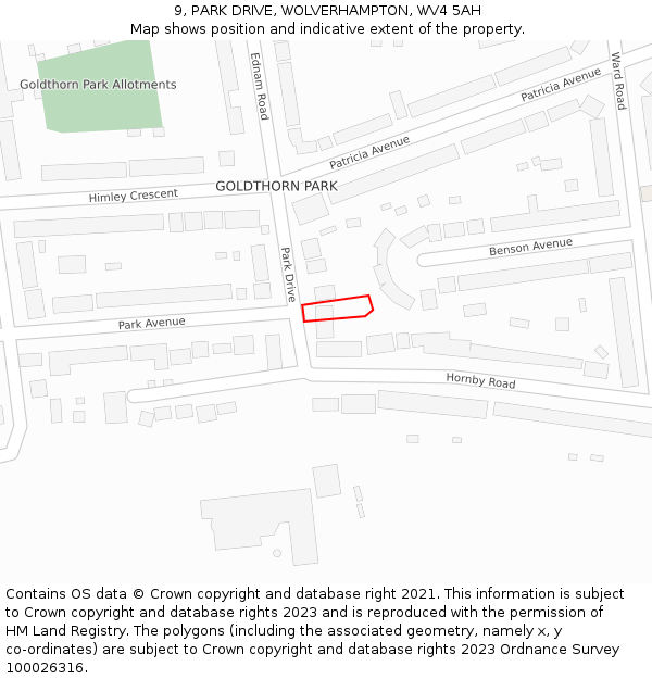 9, PARK DRIVE, WOLVERHAMPTON, WV4 5AH: Location map and indicative extent of plot